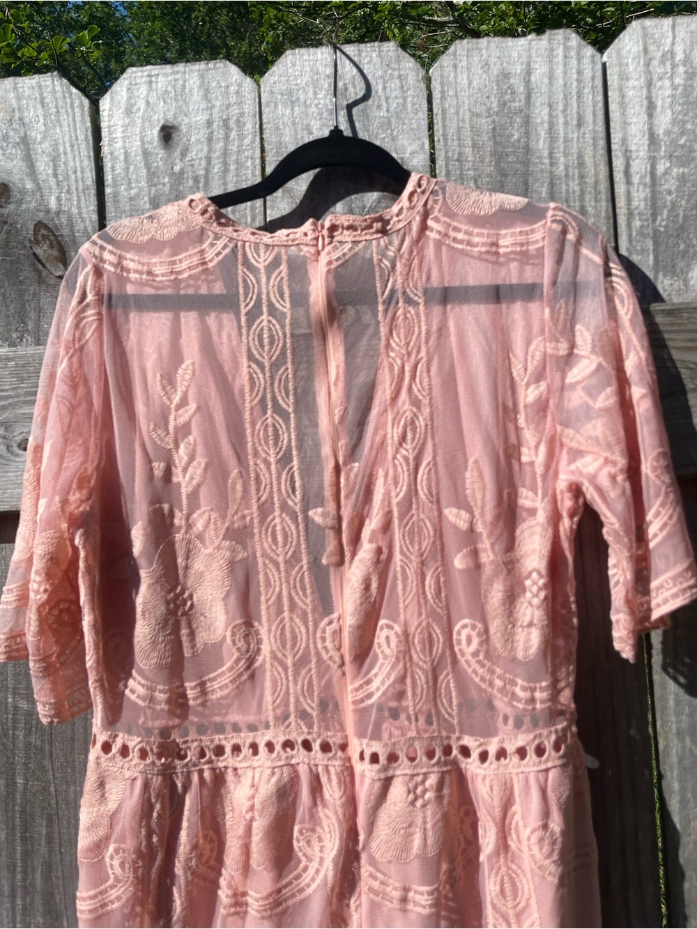 Sheer Blush Pink Lace Maxi Dress Sz XL - Picture 9 of 11
